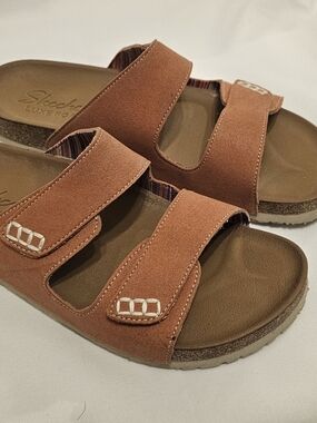 Skechers Luxe Foam Two-Strap Slide Sandals - Rust Brown